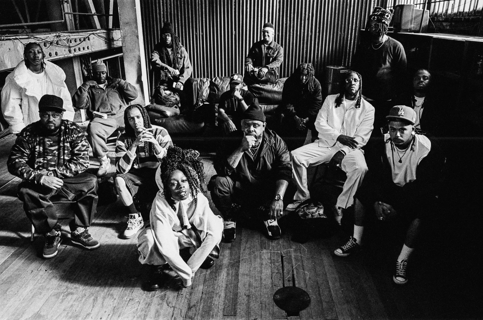 The A Room Full of Mirrors collective together in the studio